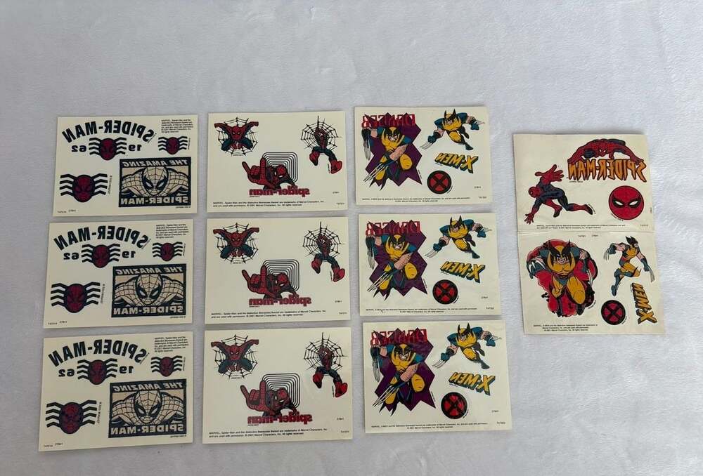 Vintage 2001 Marvel Spider-Man and X-Men Wolverine Temporary Tattoo Sheets Lot